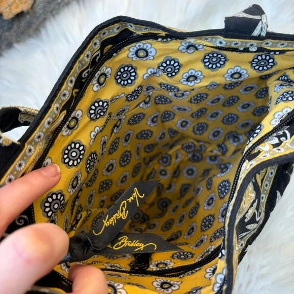 Vera Bradley Yellow and Black Floral Print Rounded Medium Purse - Picture 3 of 3